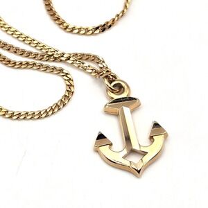 Vintage Avon Anchor Pendant Gold‎ Tone Necklace Nautical 18" Curb Chain Vintage